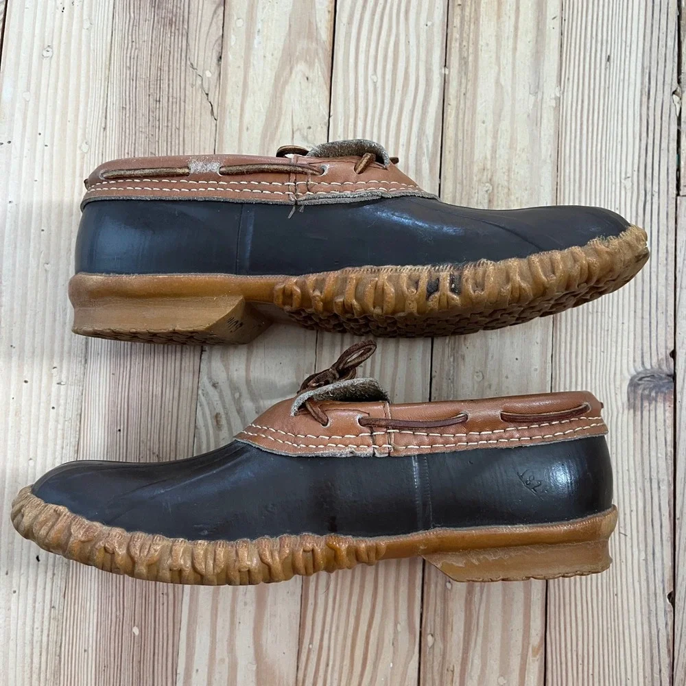 Sorel Duck Shoes Womens 8 Brown Leather Rubber Waterproof Moccasin Rain Boots